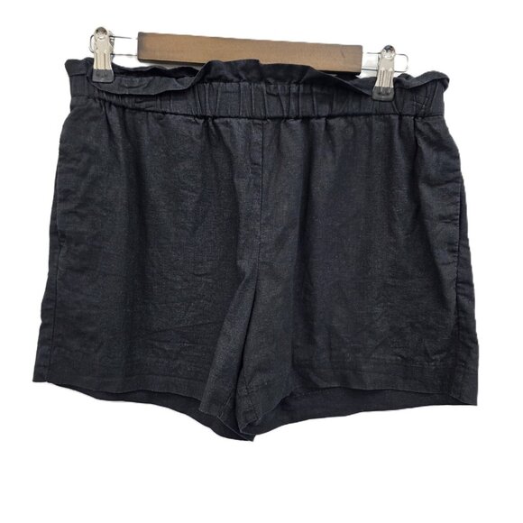 Banana Republic Womens S Black Linen Blend Paper Bag Mid Rise Shorts Pockets - Picture 2 of 11